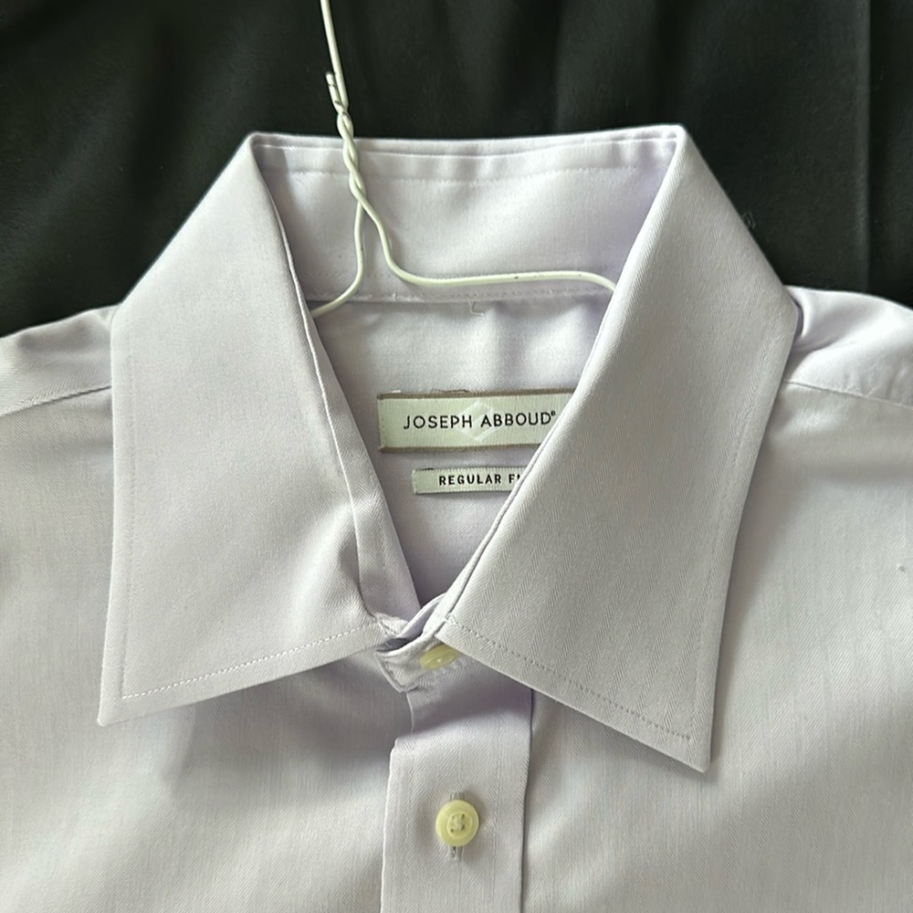 Light purple collared button down dress shirt.